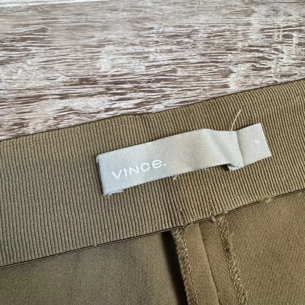 Vince Pants Olive Straight Leg High Rise Stretch Minimalist Workwear Office S